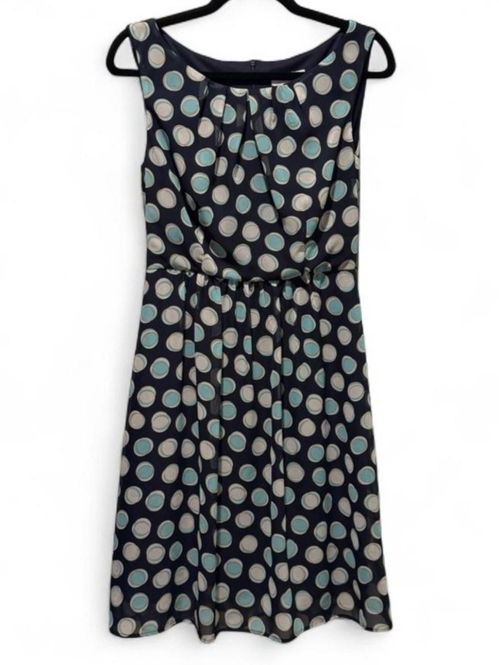 dressbarn Navy Midi Dress with Aqua and Cream Polka Dots